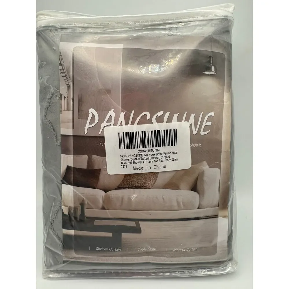 PANGSINNE Boho Farmhouse Tufted Chevron Striped Textured Shower Curtain Gray